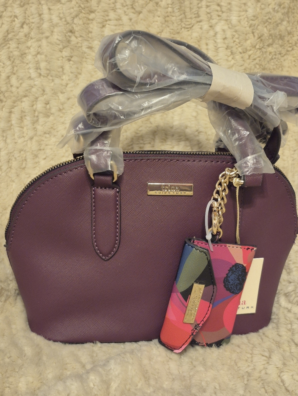 Burgundy Dome Satchel Bag W/Card Case